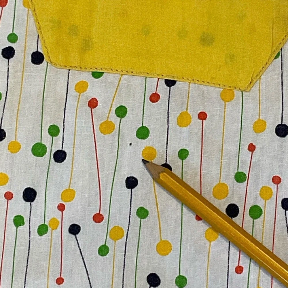 Vintage Apron Handmade Pockets Yellow Framed Geometric‎ Stick and Ball